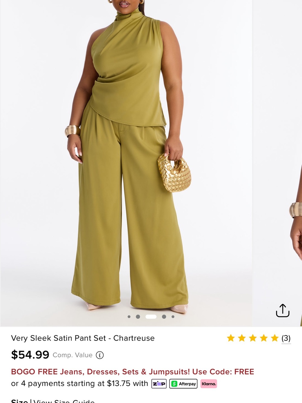 Fashion Nova Chartreuse Satin Wide-Leg Pant Set